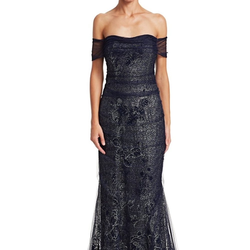Teri Jon Off-The-Shoulder Tulle Mermaid Gown